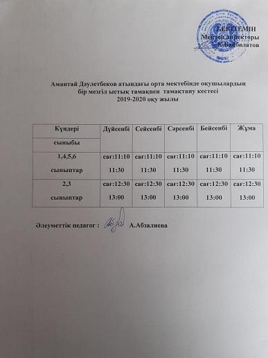 Асхананың тамақтану кестесі