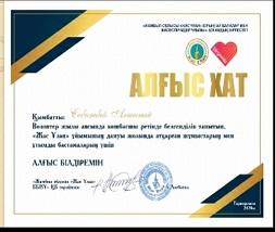 Волонтер жылы аясында көшбасшы ретінде белсенділік танытып марапатталды