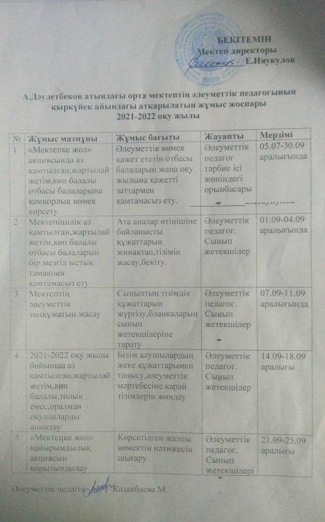 Әлеуметтік педагогтың айлық жоспары