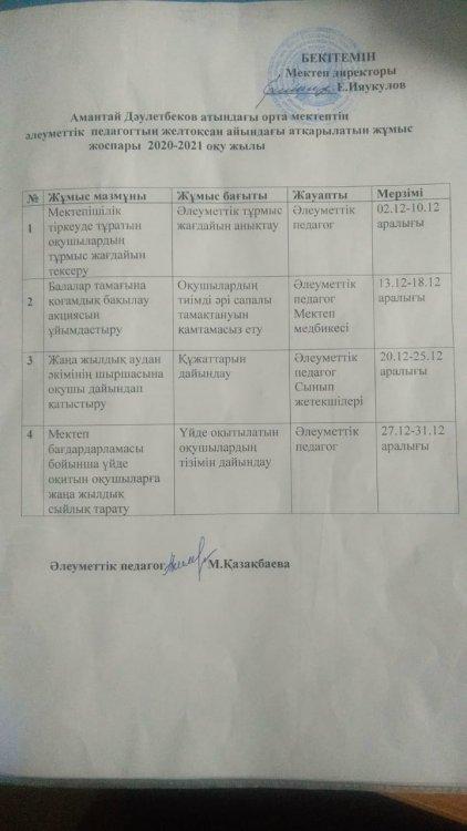 Әлеуметтік педагогтың айлық жоспары