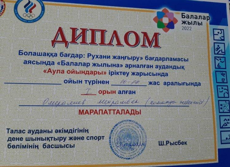 "Аула ойындары" жарысында І дәрежелі дипломмен команда жетекшісі марапатталды
